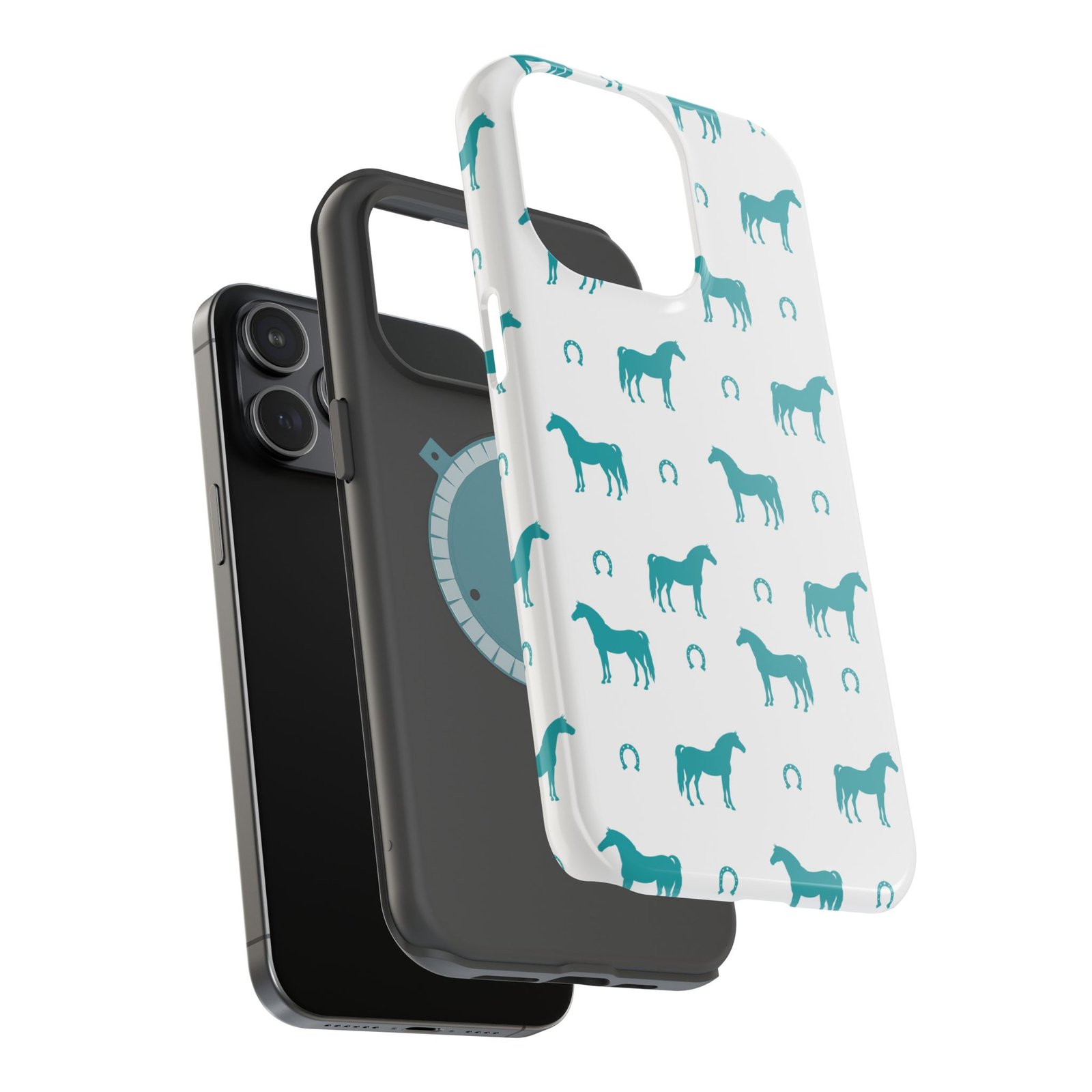 Teal Equestrian Horse & Horseshoes All Over MagSafe Tough Cases - Image 92