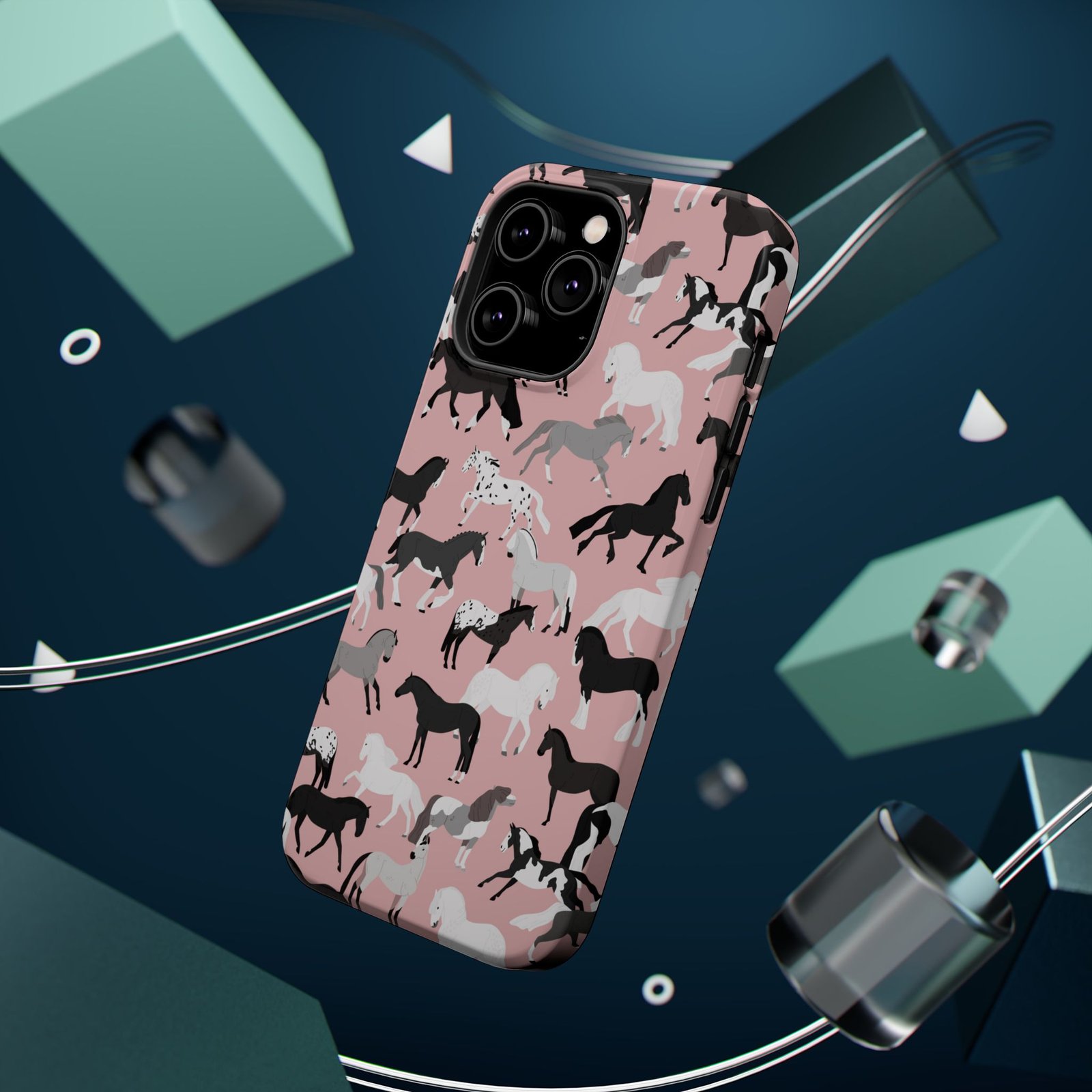 Pretty Retro Pink Horses All Over MagSafe Tough Cases - Image 27