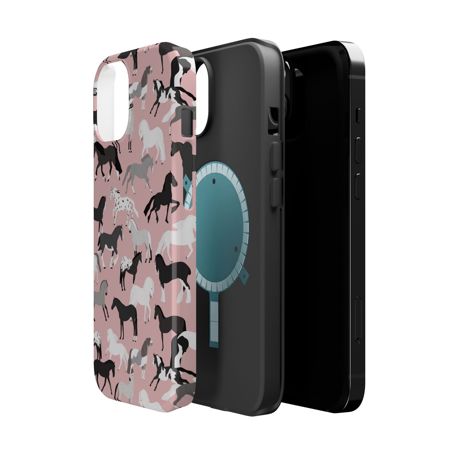 Pretty Retro Pink Horses All Over MagSafe Tough Cases - Image 2