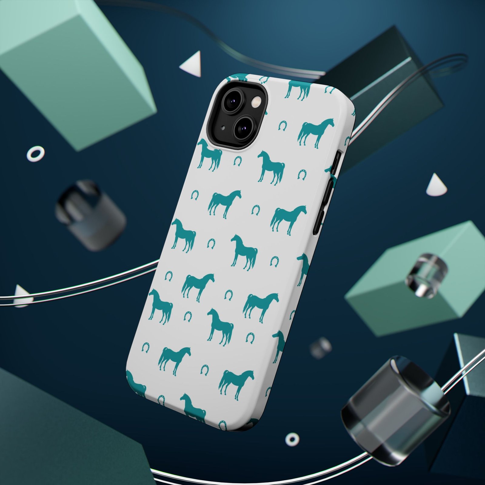 Teal Equestrian Horse & Horseshoes All Over MagSafe Tough Cases - Image 19