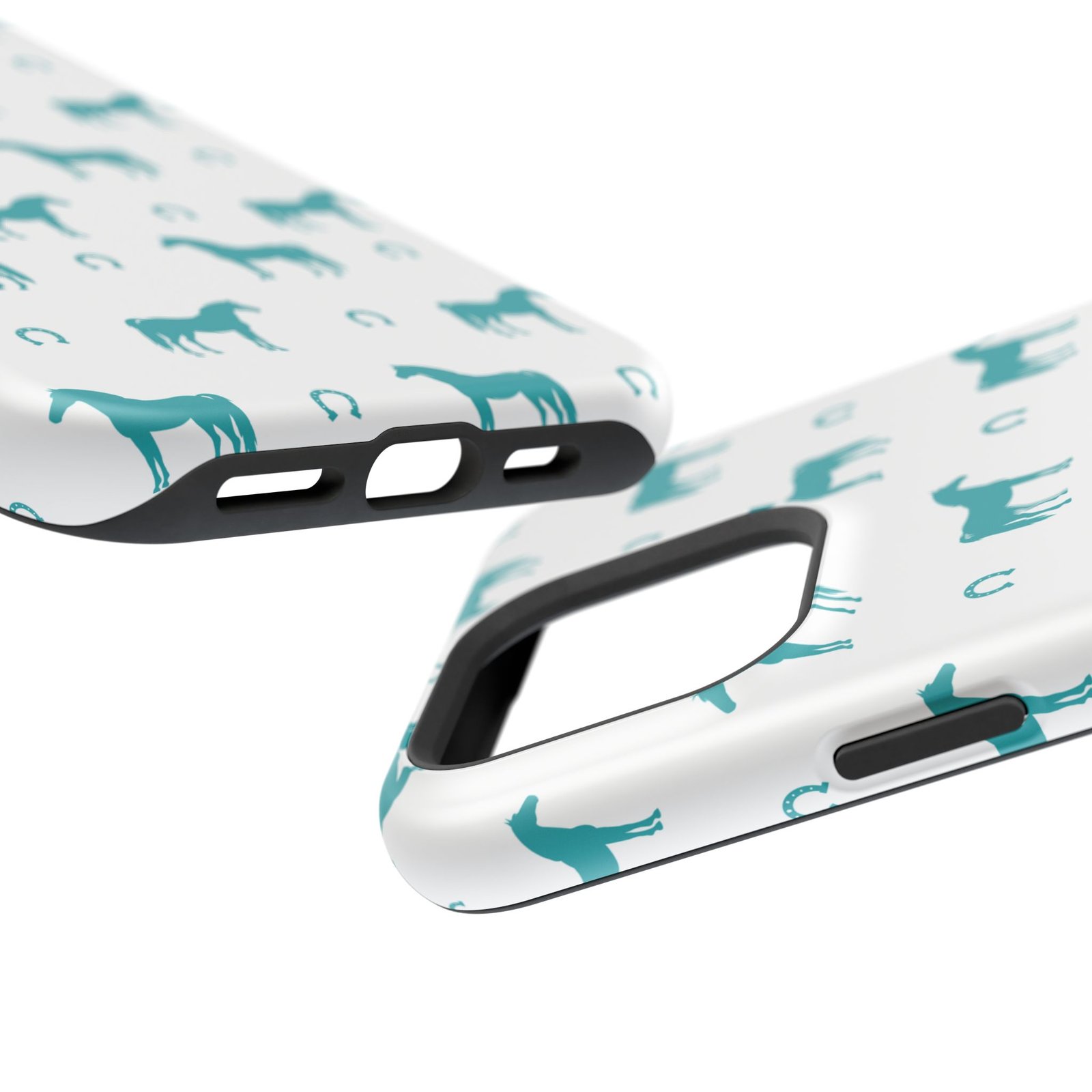 Teal Equestrian Horse & Horseshoes All Over MagSafe Tough Cases - Image 128