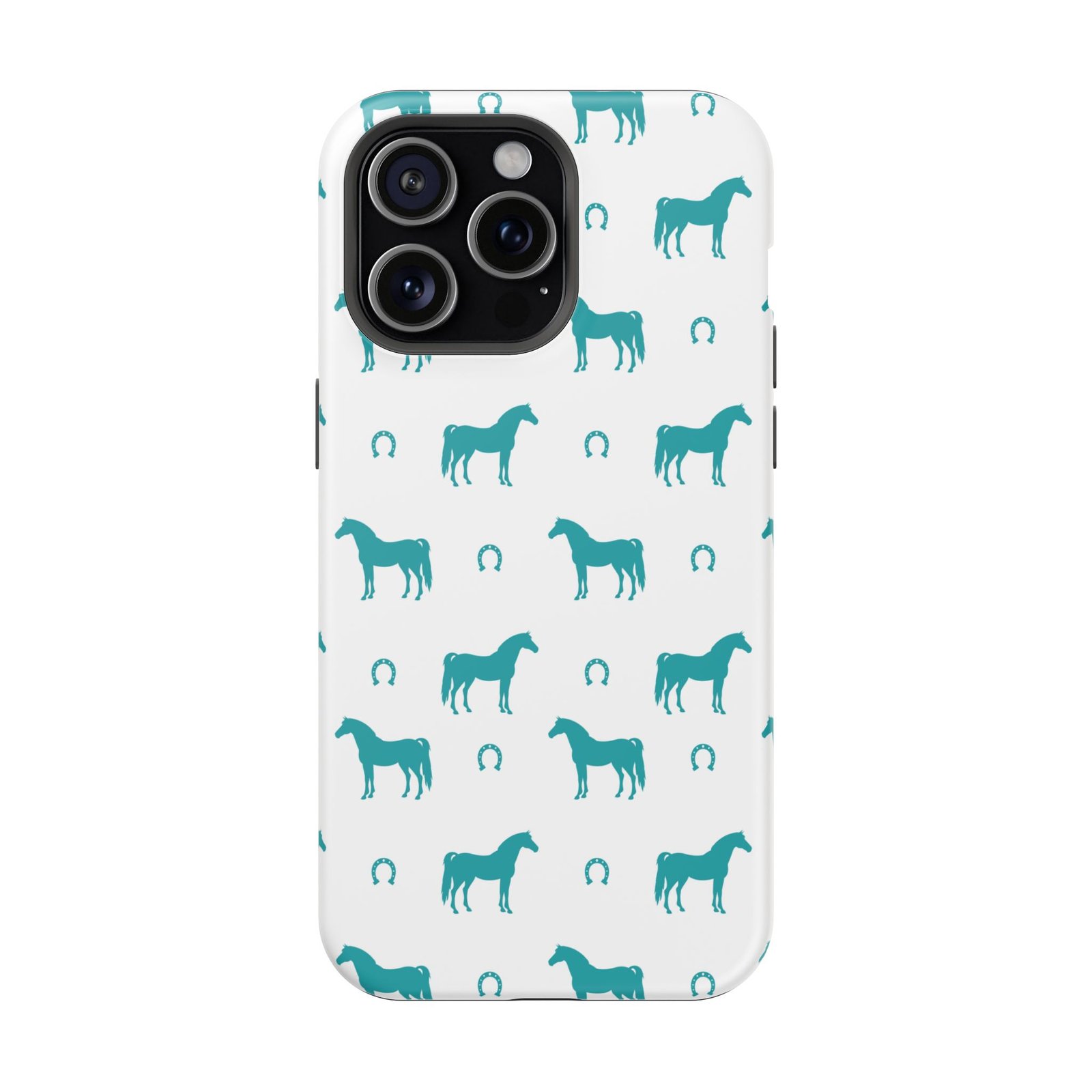 Teal Equestrian Horse & Horseshoes All Over MagSafe Tough Cases - Image 93