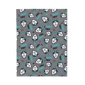 Siberian Husky Dog I Woof You Grey & Aqua Velveteen Plush Blanket