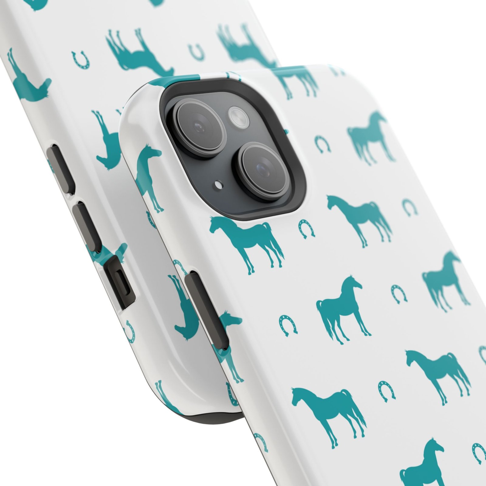 Teal Equestrian Horse & Horseshoes All Over MagSafe Tough Cases - Image 82