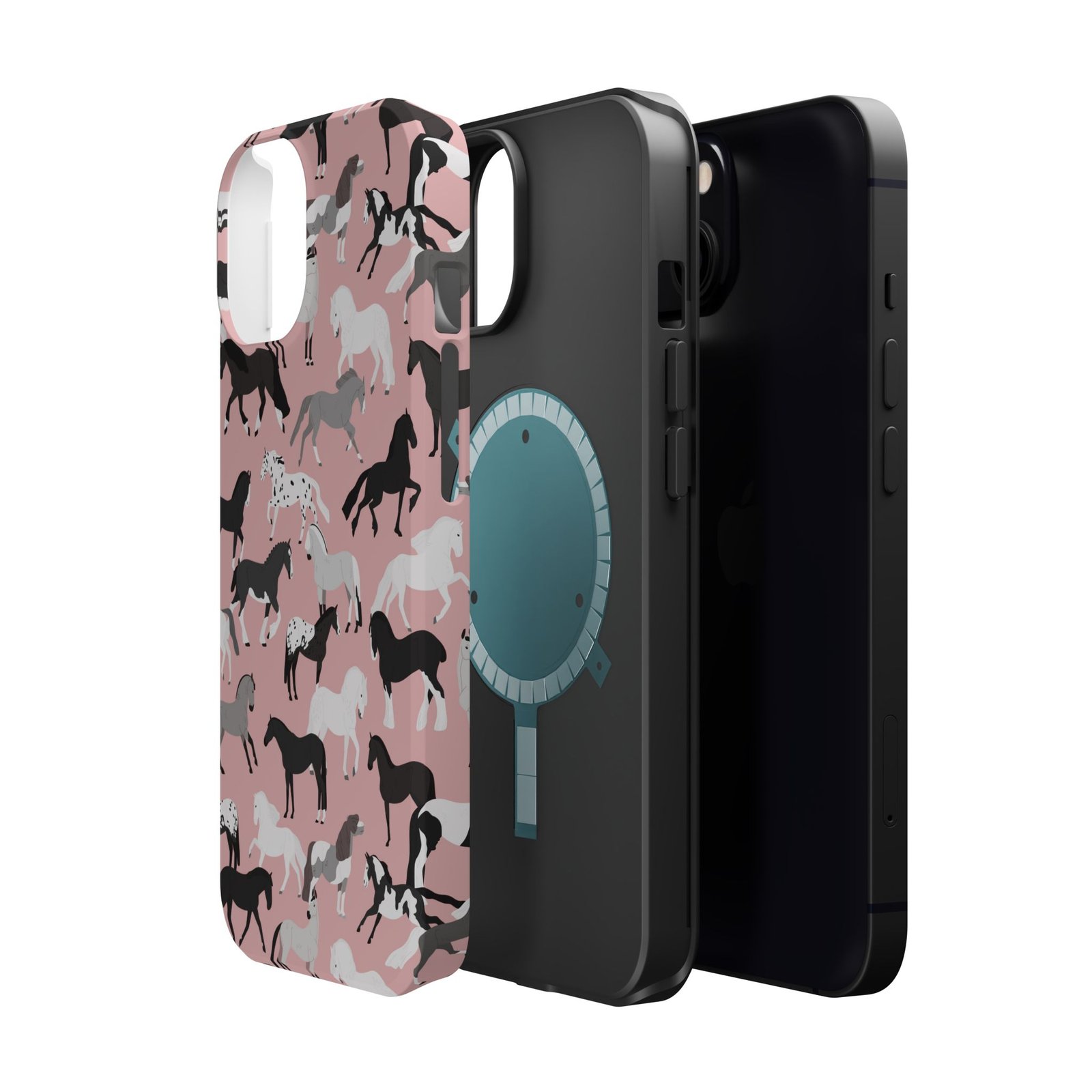 Pretty Retro Pink Horses All Over MagSafe Tough Cases - Image 38