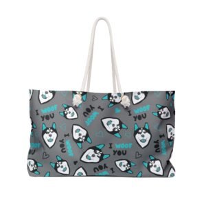 Black Siberian Husky I Woof You in All Over Weekender Bag