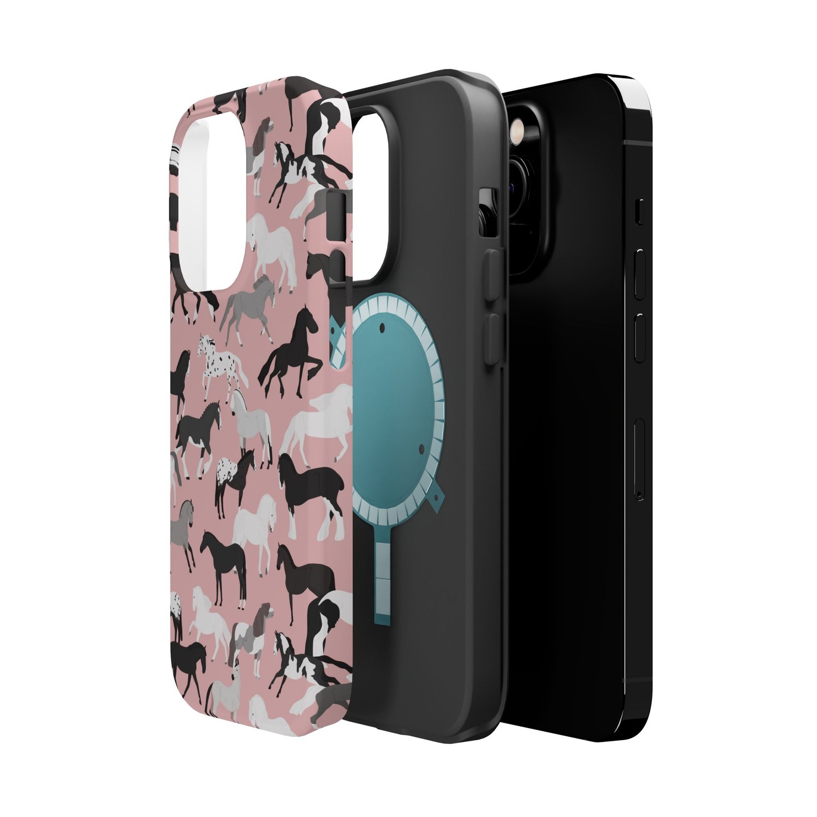 Pretty Retro Pink Horses All Over MagSafe Tough Cases - Image 14