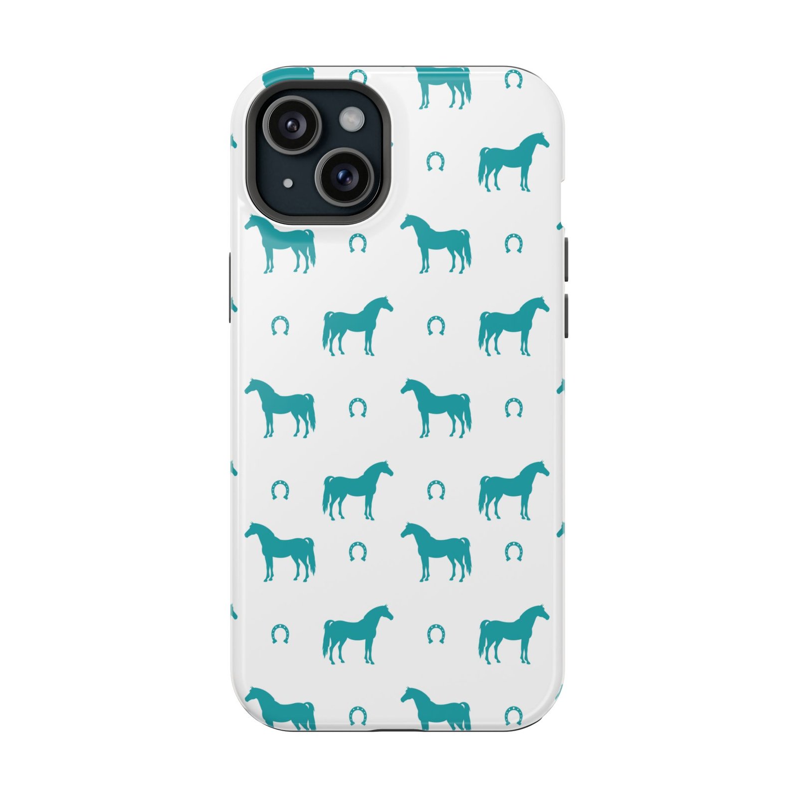 Teal Equestrian Horse & Horseshoes All Over MagSafe Tough Cases - Image 81