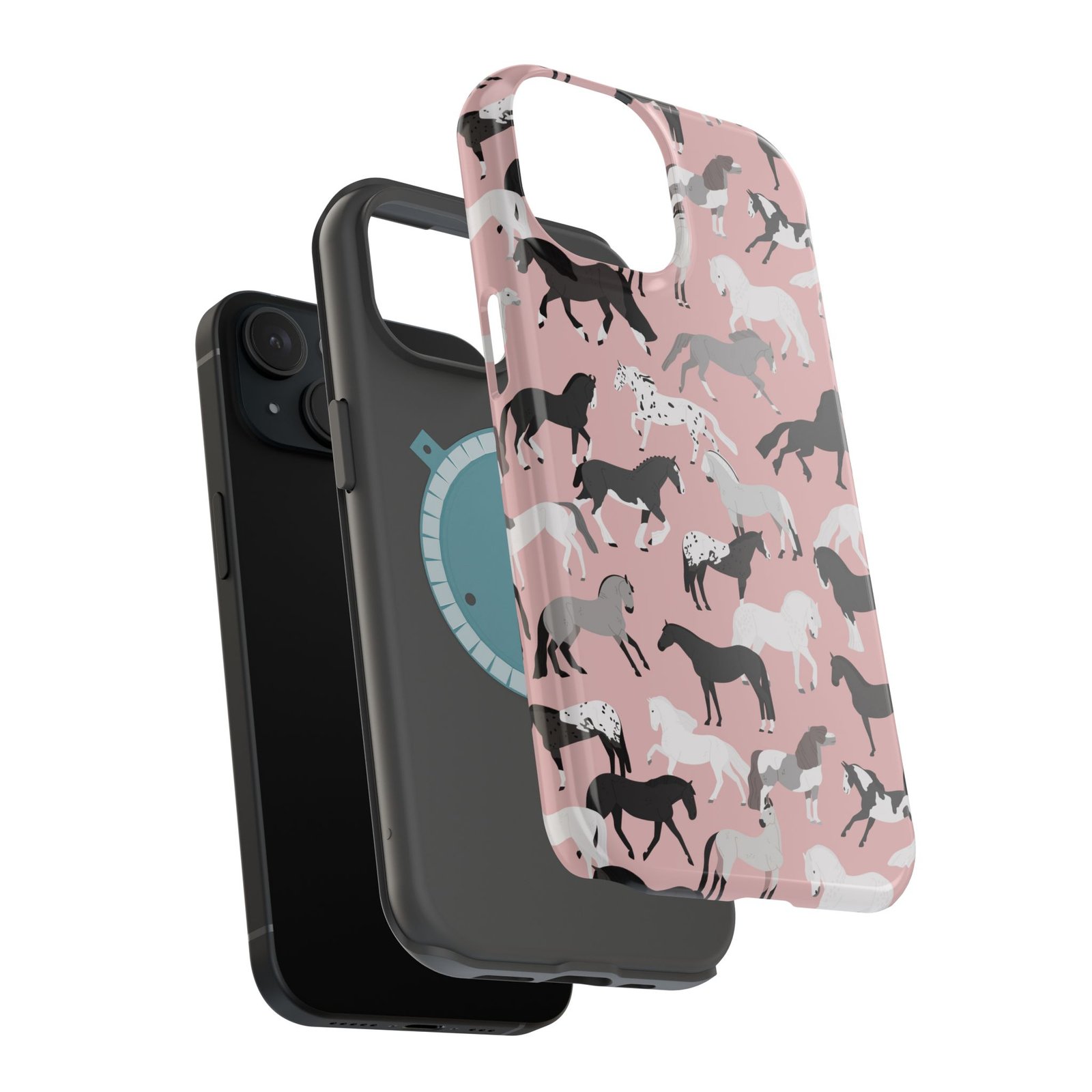 Pretty Retro Pink Horses All Over MagSafe Tough Cases - Image 68