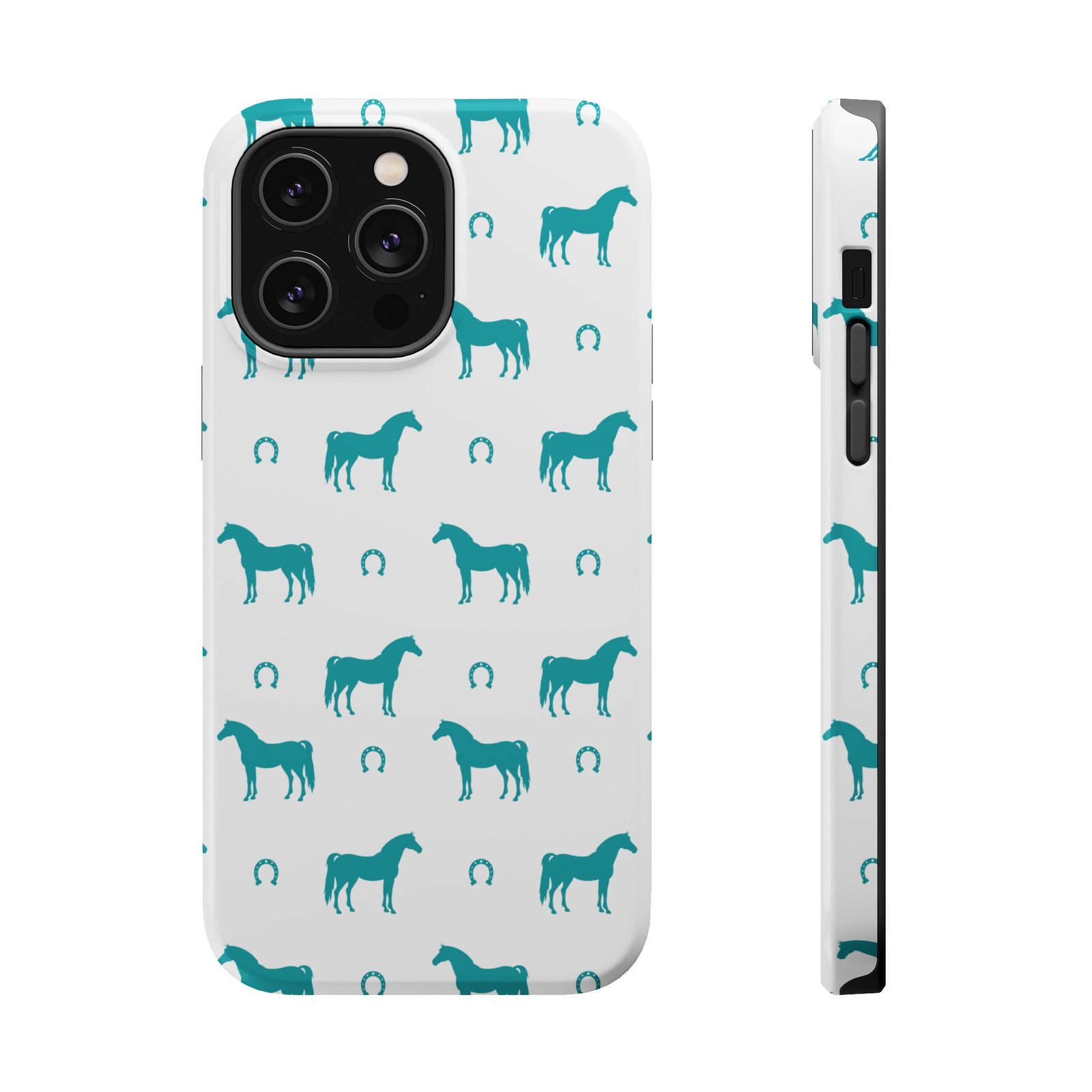 Teal Equestrian Horse & Horseshoes All Over MagSafe Tough Cases - Image 25