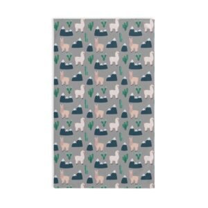 Llamas, Cactuses & Mountains on Grey Soft Tea Towel