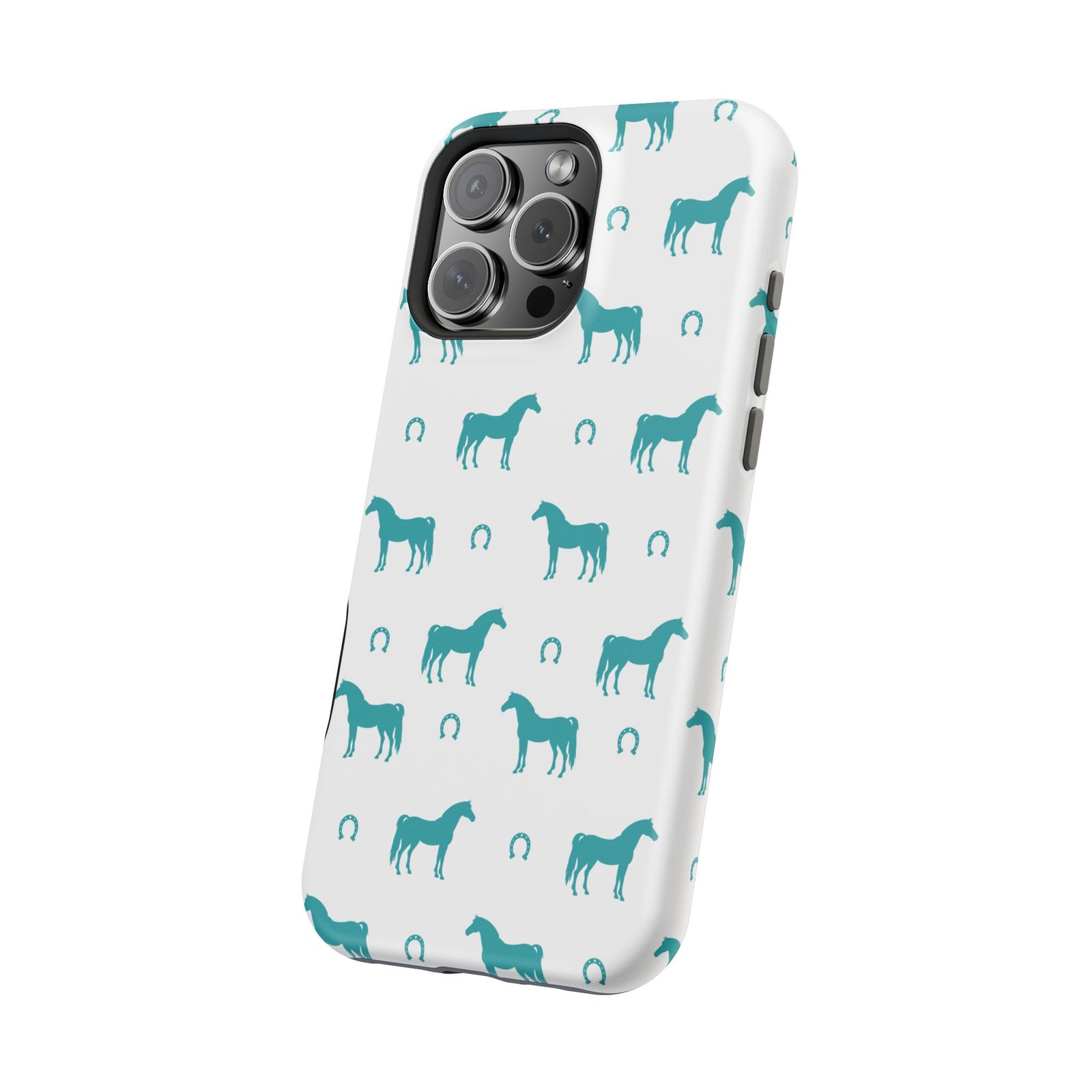 Teal Equestrian Horse & Horseshoes All Over MagSafe Tough Cases - Image 126