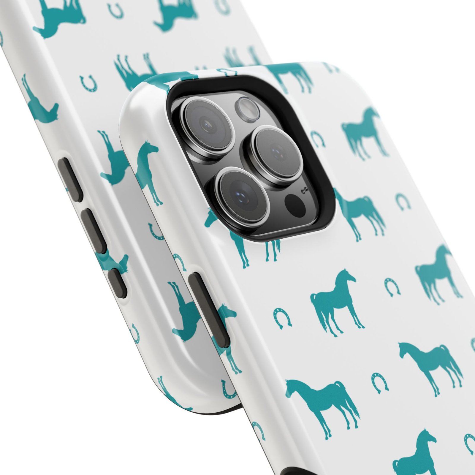 Teal Equestrian Horse & Horseshoes All Over MagSafe Tough Cases - Image 123