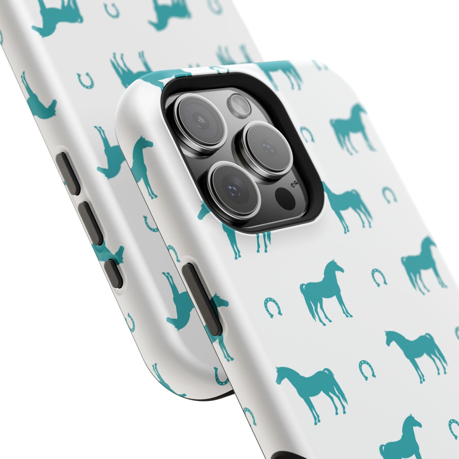 Teal Equestrian Horse & Horseshoes All Over MagSafe Tough Cases - Image 127