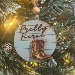 Pretty Fierce Cowboy Boot Ornament – Western Girl Power Christmas Decor | Lange Girl Designs, Tecumseh MI