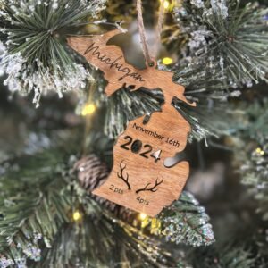 Personalized Deer Rack Michigan Ornament – Custom Harvest Date & Antler Points | Any State & Species | Lange Girl Designs, Tecumseh MI