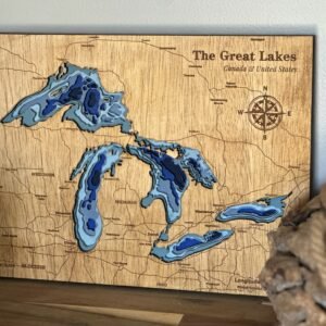 Handcrafted Layered Wood Great Lakes Artwork (14.5” x 10.83”) - 6 Layers - Made in Michigan by Lange Girl Design