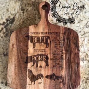 Engraved Acacia Charcuterie Board – Meat Temperature Guide | Lange Girl Designs, Tecumseh MI